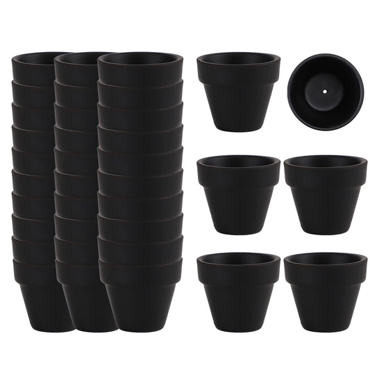 36 Mini Black Flower Pots, 2 inch Clay, Cactus & Succulent Nursery Pots with Drainage, Indoor/Outdoor
