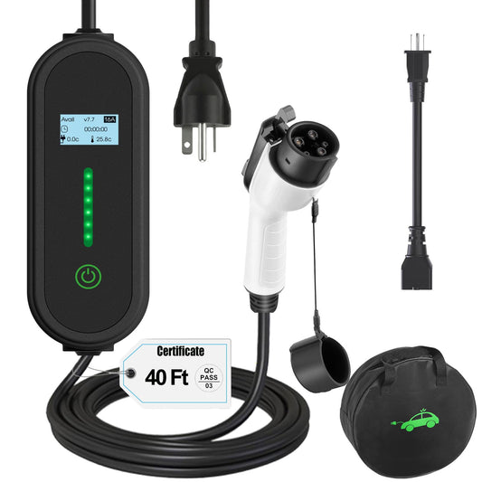 ENERGYGENIE 40Ft Cord EV Charger, 16Amp 110V/240V Portable Level 1 Level 2 Electric Vehicle Charging Station with NEMA 6-20 Plug & NEMA 5-15 Adapter for J1772 Electric Cars