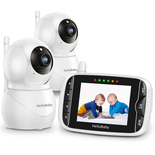 HelloBaby Monitor with Camera and Audio, IPS Screen LCD Display Video Baby Monitor No WiFi Infrared Night Vision, Temprature Screen Lullaby, Two Way Audio and VOX Mode (HB66pro-2 Cameras)