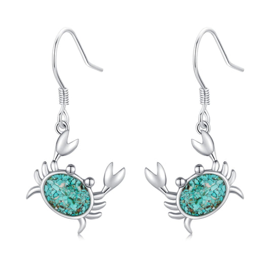 Crab Earrings for Women 925 Sterling Silver Ocean Dangle Drop Earrings Turquoise Sea Animal Earrings Beach Themed Jewelry Crab Gifts for Friends