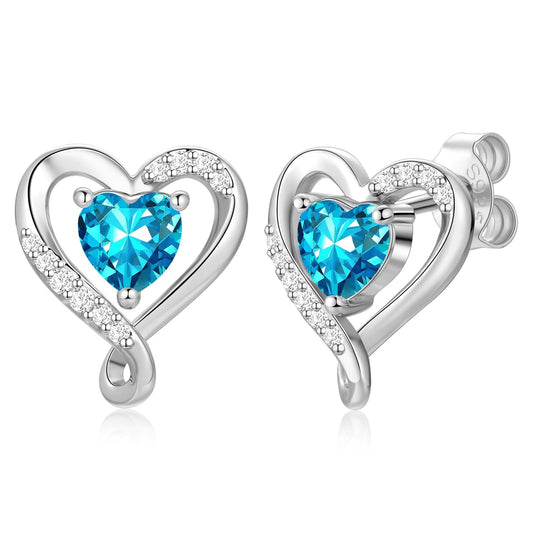 Zifeel Earrings for Women, 925 Sterling Silver Birthstone Heart Studs Earring for Girlfriend Wife, Anniversary Birthday Christmas Valentines Mother’s Day Gifts Jewelry for Women Wife Her Mom
