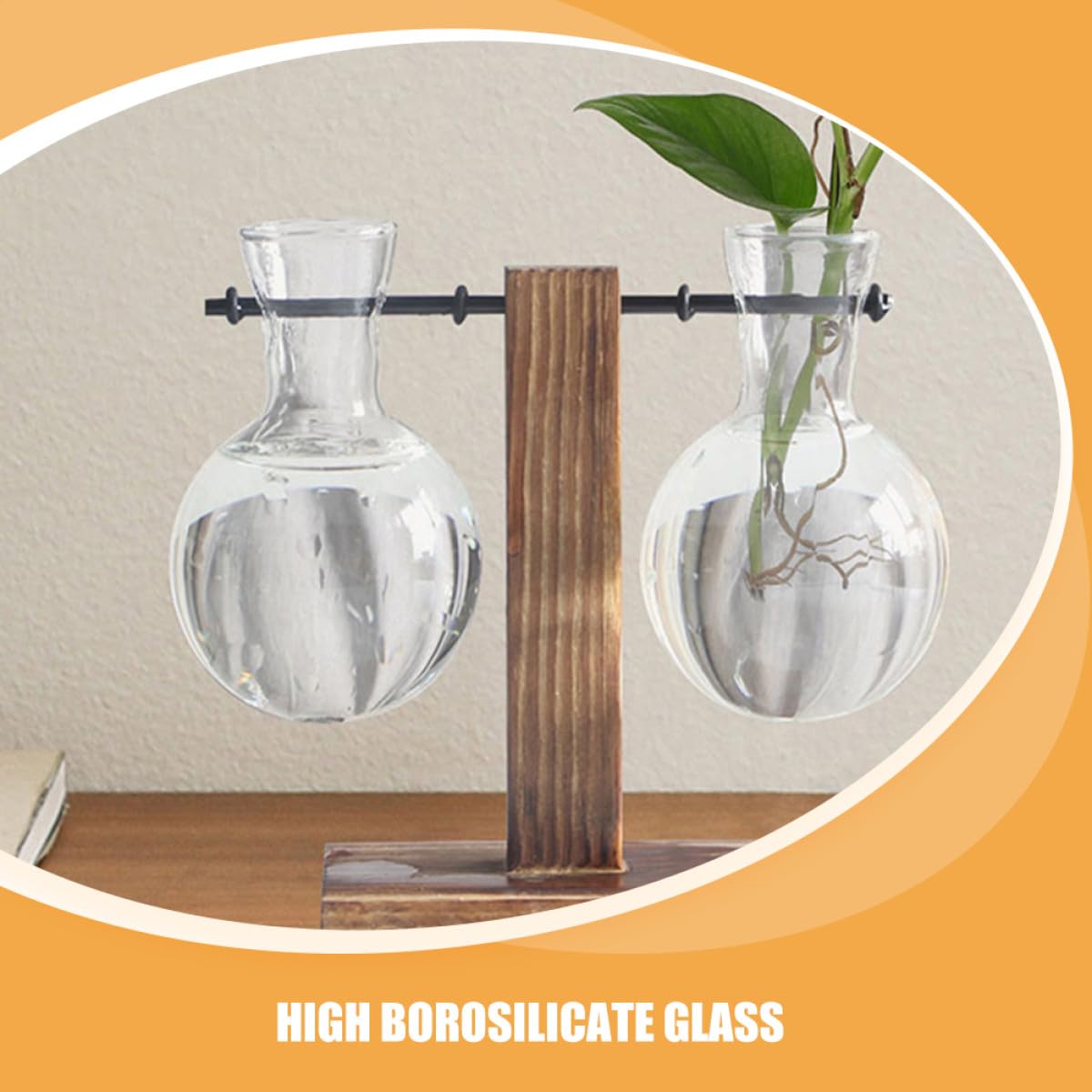 MINAOLULUS 3pcs High Borosilicate Glass Plant Pot with Wood Stand, Desktop Propagation Vase for Hydroponic Plants and Flowers, Glass Terrarium Planter for Home Décor
