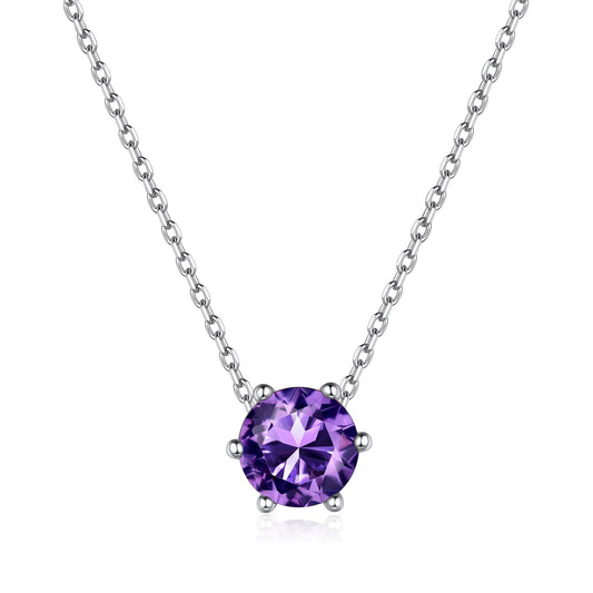 ChicSilver Amethyst Necklace for Women Small Birthstone Necklace Dainty 925 Sterling Silver Choker Necklace 16''
