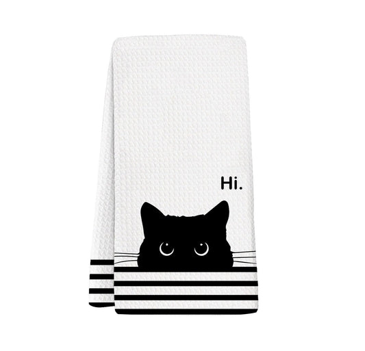 XYDEG Black Cat Gifts Hand Towels for Kitchen Bathroom Decor, Gifts for People Who Love Cats,Cute Waffle Weave Microfiber Dish Towels，16×24