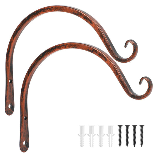 FEED GARDEN 2 Pack 8 Inch Hanging Plant Bracket Wall Hooks Decorative Plant Hangers for Outdoor Hanging Bird Feeders, Wind Chimes, Plant Baskets, Antique Bronze