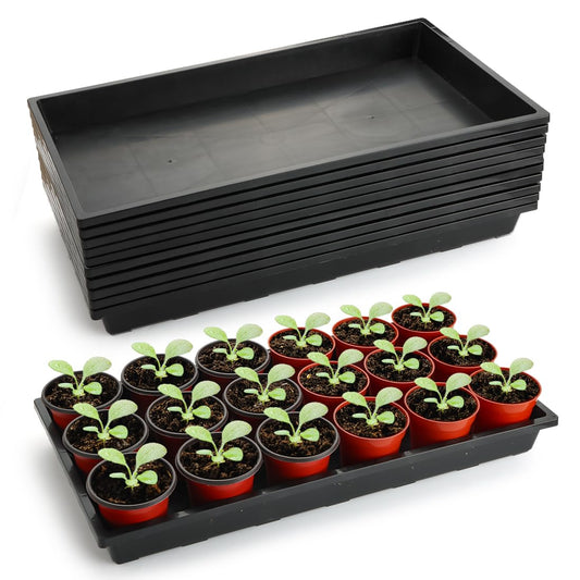 RooTrimmer 1020 Flat Seed Starter Trays 10 Pack, Plastic Nursery Pots Trays & Seeds Potting Plants Tray, Durable Carrying Seedling Starting Tray for Planting (Black)
