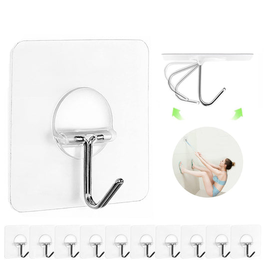 JINSHUNFA Adhesive Wall Hooks 13LB Heavy Duty No Drill Transparent Waterproof Hooks for Bathroom Kitchen Towel Coat 12 Pack