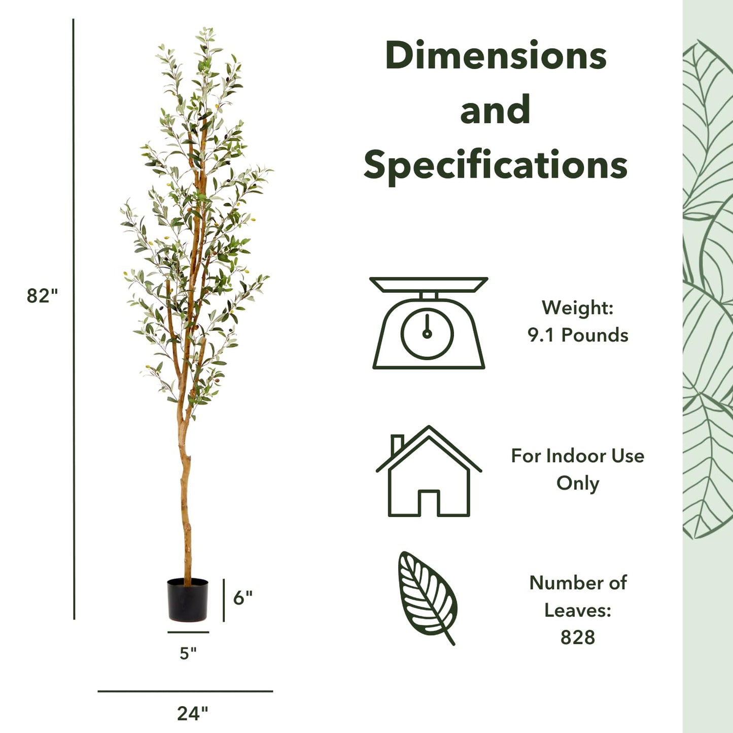 Nearly Natural 82in Artificial Olive Tree, Faux Greenery with Lifelike Branches for Indoor Home Decor