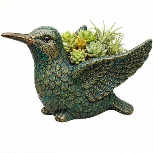 BoniIllusion 2026 Cardinal Bird Succulent Planter, Red Resin Hummingbird Succulent Pot with Drainage Hole, Nature-Inspired Decorative Flower Pot for Indoor Outdoor Garden Desk Decor (Hummingbird)