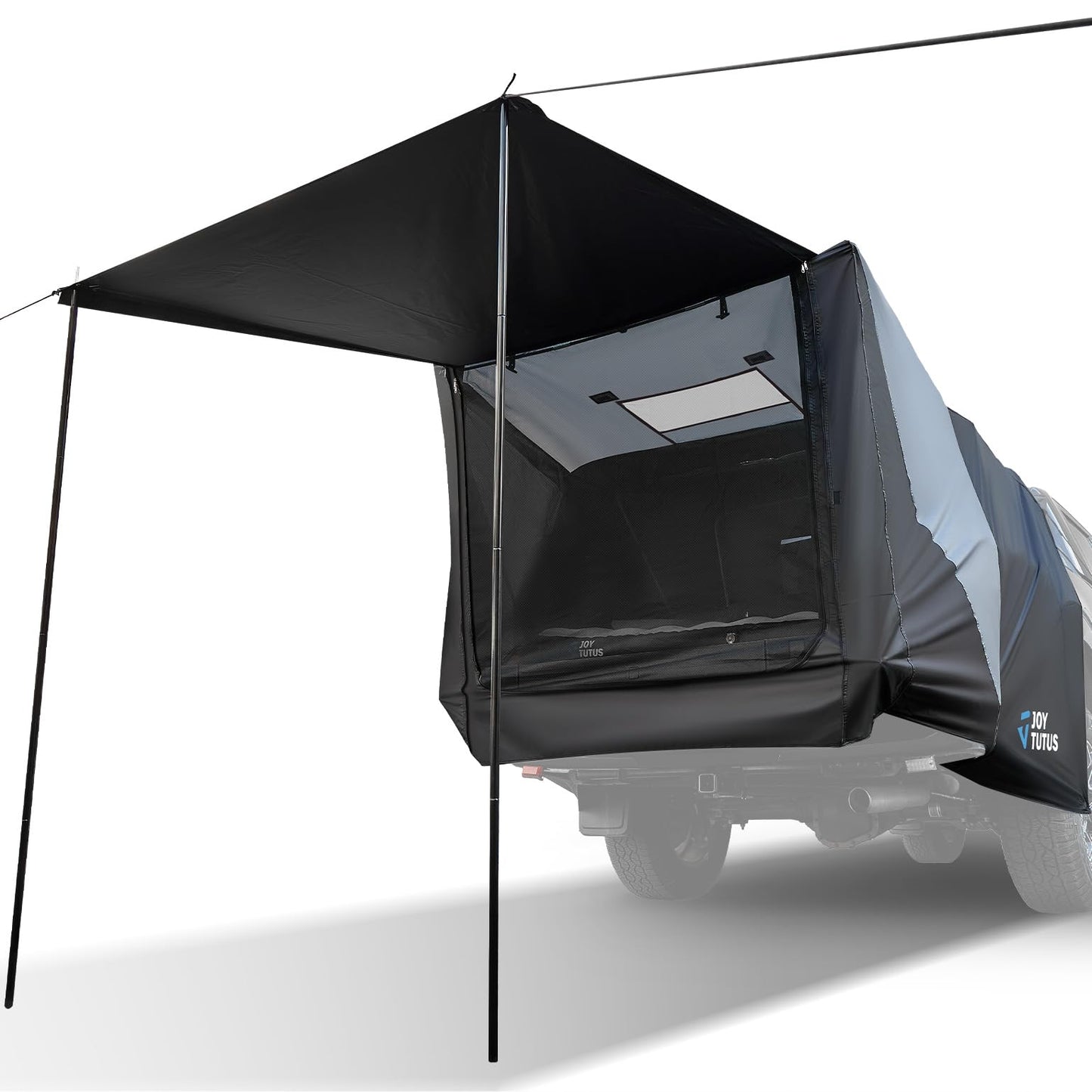 JOYTUTUS Truck Tent with Awning, Truck Bed Tailgate Tent Pickup Camping Tent Canopy (Only Fits Full-Size Truck with Soft Topper or Camper Shell)