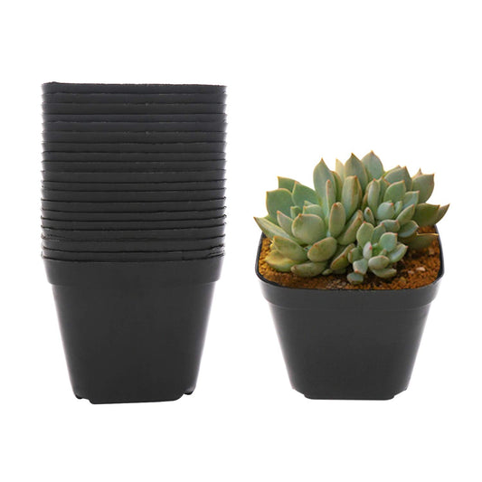 GOETOR 4 Inch Plastic Plant Pots Square Nursery Pot 25 PCS Sturdy & Reusable Starter Container for Starting Seedlings, Succulents,Cuttings & Transplanting with Drainage Holes, Black