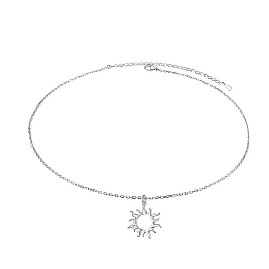 DAOCHONG S925 Sterling Silver Sun Choker Short Dainty Necklace Pendant for Women Jewelry Gift