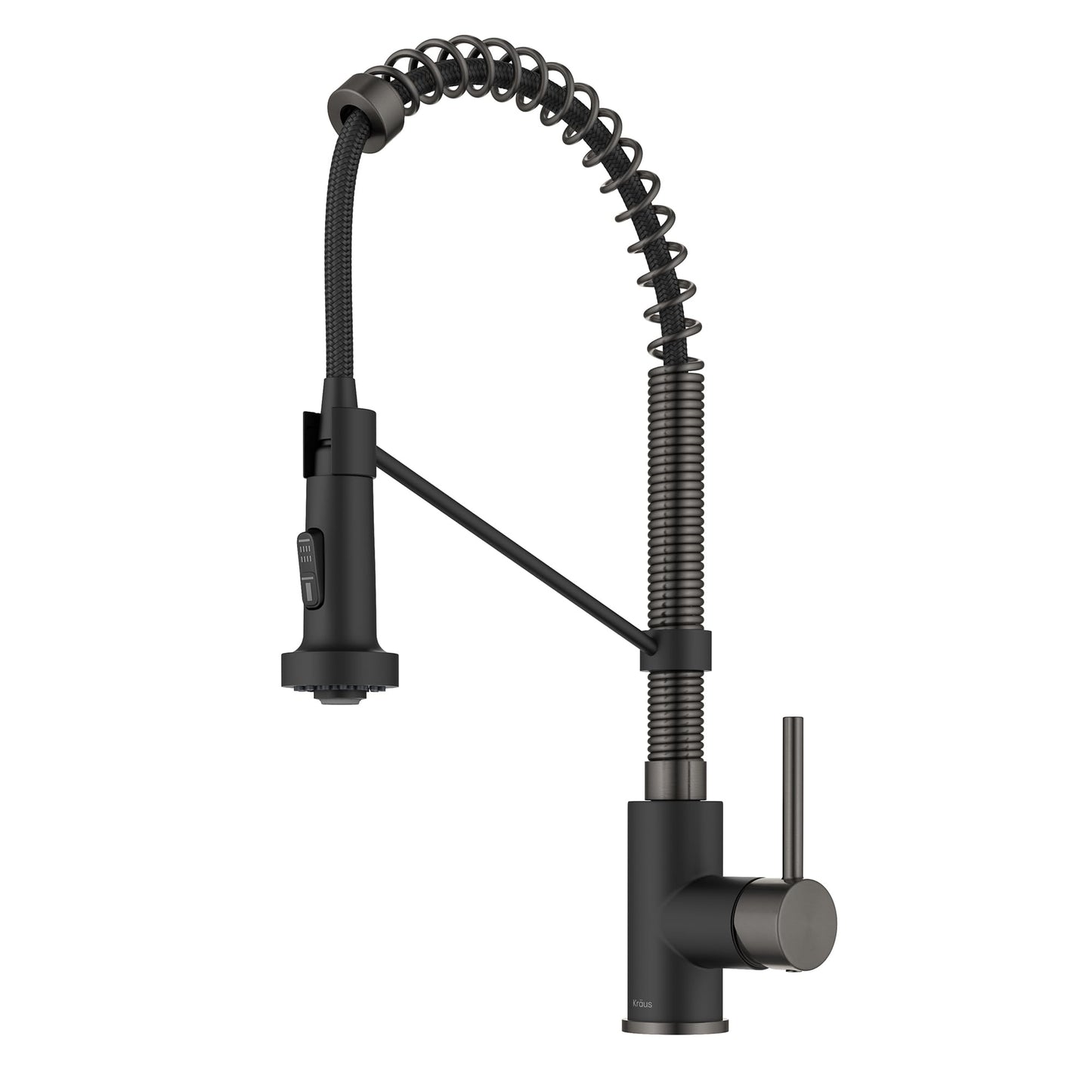 KRAUS Bolden Commercial Style 2-Function Single Handle Pull Down Kitchen Faucet in Matte Black/Black Stainless, KPF-1610MBSB (Pack of 1)