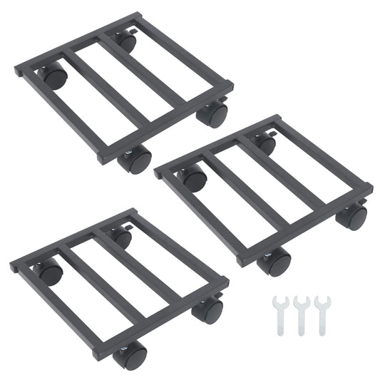 HOSTIC 3 Packs 10in Plant Caddy with Lockable Wheels Large Metal Plant Caddy Square Planter Dolly Pot Mover Rollers Indoor Outdoor Plant, Capacity for 150 Pounds of Flower Pots Black