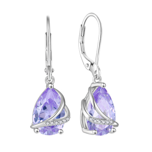 Rocayi Teardrop Alexandrite Earrings 925 Sterling Silver Dangle Drop Earrings June Birthstone Jewelry for Women