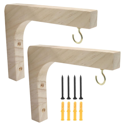 Moicstiy 2 Pcs Wooden Hanging Plant Hanger, 6 Inch Hanging Plant Hooks for Indoor and Outdoor, Wall Mounted Rustic Hook Brackets for Planters, Bird Feeders, Lanterns, Wind Chimes (Natural Wood Color)