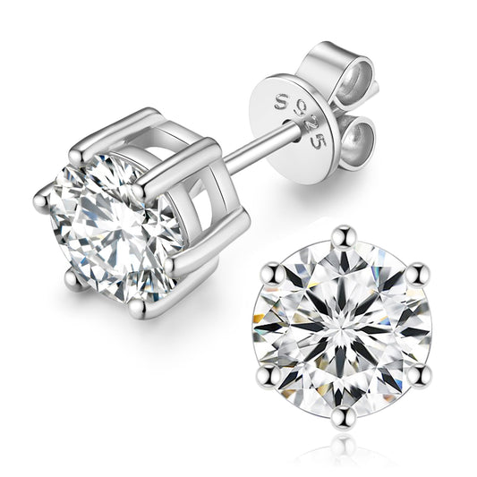 Moissanite Stud Earrings for Women Men, 1-6CT 6-Prong D Color Ideal 925 Sterling Silver Earrings with Certificate of Authenticity (2CT)
