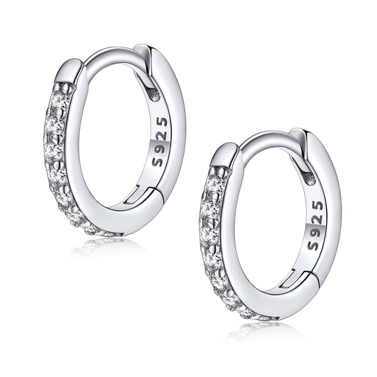 FaithHeart 925 Sterling Silver Cubic Zirconia Huggie Hoop Earrings, Small Silver Hoop Earring for Women, Hypoallergenic Cartilage Earrings for Women 8mm