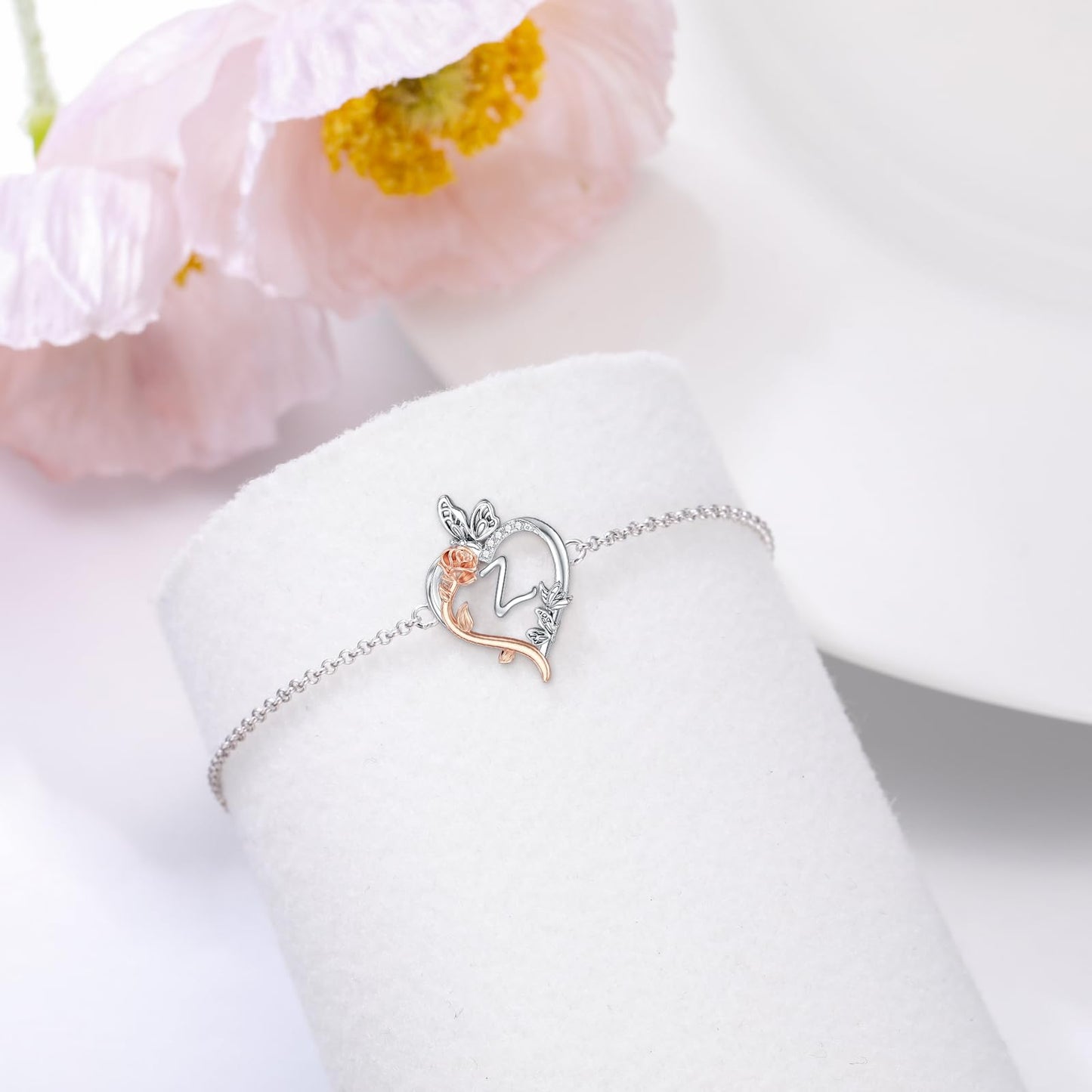 TOUPOP Rose Heart Bracelet for Women Sterling Silver Heart Initial Z Letter Bracelet Butterfly Love Jewelry Anniversary Birthday Mothers Day Gifts for Mom Wife Her Girlfriend