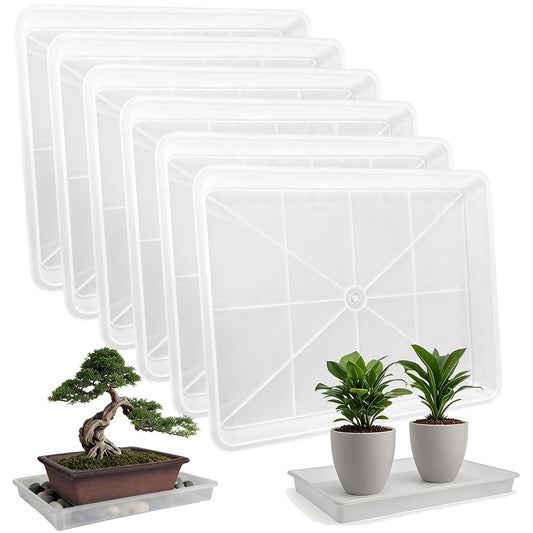 MUZHI 3 Pack Plastic Bonsai Humidity Trays, Rectangle Plant Growing Saucer Water Catcher Drip Tray, Seed Starter Drainage Tray Transparent (11.5x8.3 Inch)