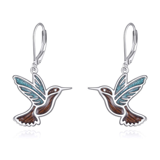 YFN Turquoise Hummingbird Earrings Bird Dangle 925 Sterling Silver Wood Hummingbirds Jewelry Gifts for Women