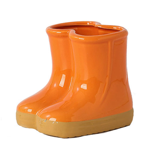 SUZEPER Ceramic Boots Vase, Creative Boots Succulent Planter,Funny Plant Pot for Indoor Outdoor Garden Home Decor(10x13x12cm(4x5x5inch), Orange)