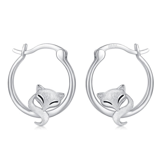 Fox Earrings 925 Sterling Silver Hypoallergenic Cute Animal Hoop Earrings for Sensitive Ears Lucky Fox Jewelry Mothers Day Gifts for Women Girls