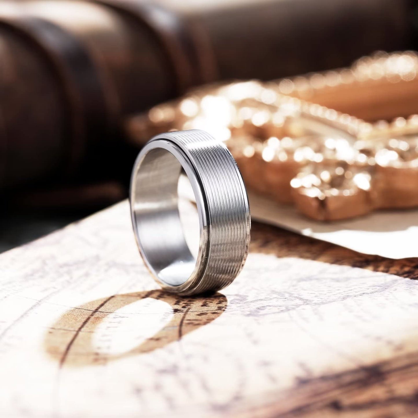 King Will Mens Silver 8mm Groove Spinner Rings Stainless Steel Anxiety Fidget Ring for Women Men Polish Thin Line Groove Wedding Band Fidget Ring Matte Brushed Comfort Fit 9