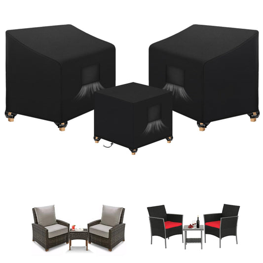 SIRUITON 3 Piece Outdoor Veranda Patio Garden Furniture Cover Set with 600D Durable and Water Resistant Fabric,Fit for Outdoor Wicker Patio Furniture Sets/Rattan Chair Conversation Sets-Balck