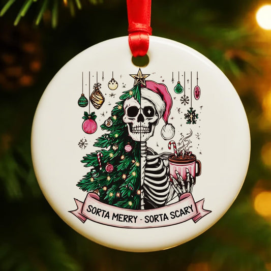Spooky Skeleton Christmas Ornament, Sorta Merry Sorta Scary Ornament Gifts for Christmas Tree
