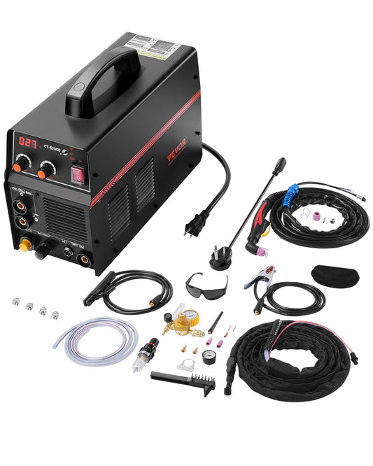 VEVOR 3 in 1 Plasma Cutter Welder Machine, CT-520GD TIG/MMA Plasma Cutter Combo Machine, 50A Non-Touch Pilot Arc Plasma Cutter, 200A TIG and Stick Welder, Digital 110/220V Dual Voltage IGBT Inverter