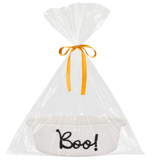 Reallnaive Halloween Boo Gift Basket Set with Handles Include Woven Basket Gift Bags and Ribbons 1 Boo Thank You Cards with White Envelope for Halloween Trick or Treat Party Favor Supplies(Orange)