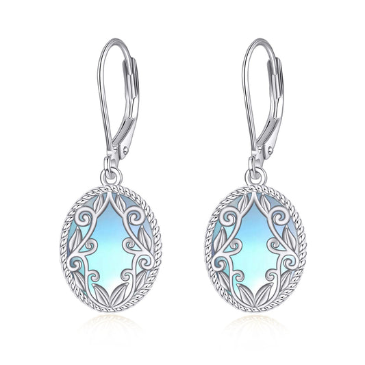 Moonstone Drop Earrings Sterling Silver Moonstone Oval Leverback Earrings Blue Stone Dangle Earrings Jewelry Christmas Gifts For Women