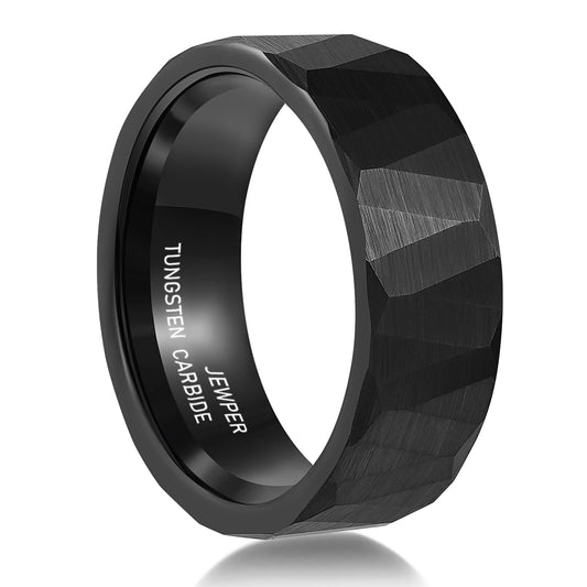 JEWPER 6MM 8mm Black/silver/gold Tungsten Rings for Men Womens Couple Fashion Jewelry Promise Engagement Wedding Band Hammered Inner ring inlaid with olive wood Carbide Polished Edge Comfort Fit