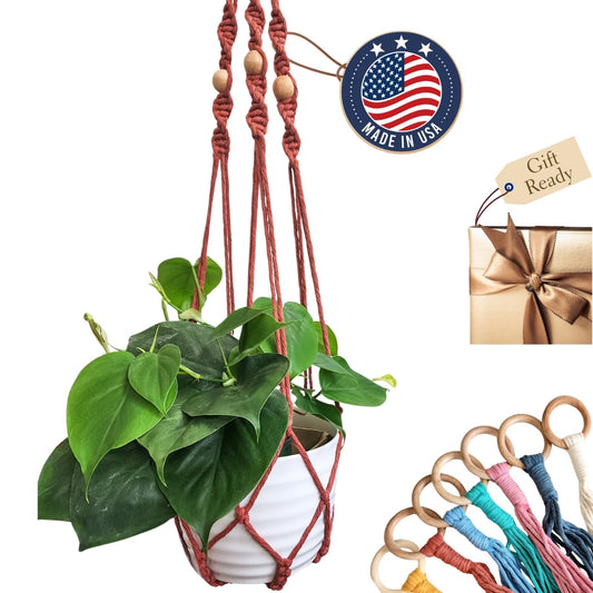 Macrame plant hanger 3ft beaded plant hanger for pots 4-8” for live plants indoor and outdoor decor hanging plant holder Boho décor Plant stand indoor Hanging planter for plant pots (Cafe Latte)