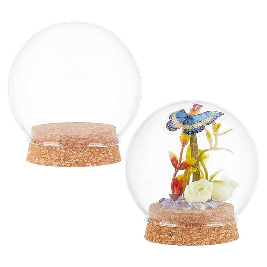 NBEADS 2 Pcs Eternal Flower Glass Dome Cloche, 3.4x3.5 Inch Glass Dome Cover with Cork Base Arch Bell Jar Cloche for Centerpieces Plants Rocks Specimens Decorations Crafts