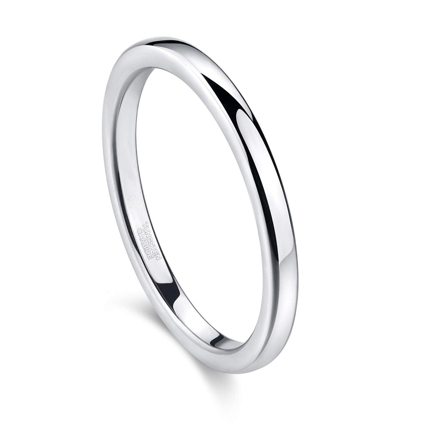 Greenpod 2mm Tungsten Carbide Rings for Women High Polished Thin Plain Domed Engagement Wedding Band Size 6.5