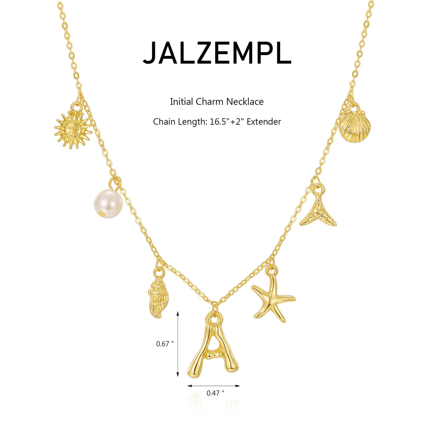 JALZEMPL Initial Charm Necklace For Women Shell Seashell Summer Beach Letter 14K Gold Plated Pendant Starfish Surfer Boho Jewelry Gifts (M)