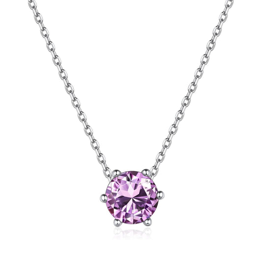 ChicSilver 925 Sterling Silver Alexandrite Necklace for Women White Gold Plated June Birthstone Necklace Dainty Round Crystal Purple Jewelry