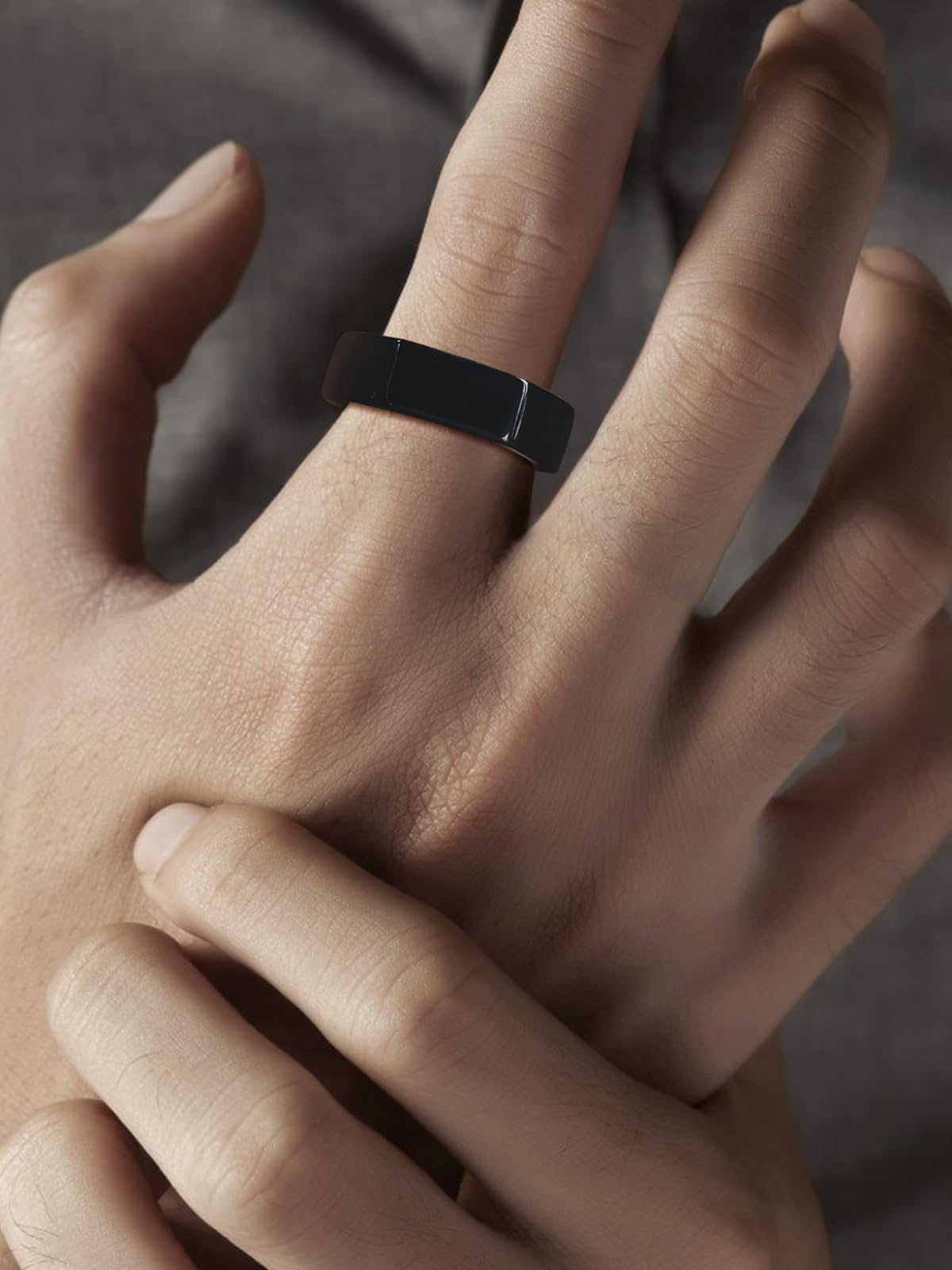 ChainsHouse Black Biker Ring Stainless Steel Jewelry Size 12 Punk Hexagon Geometric Band Rings
