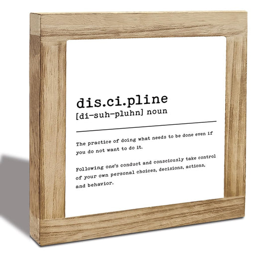 Discipline Definition Noun Sign, Inspirational Wood Plaque Decor Sign, Home Wood Plaque Decors Signs, Motivational Home Office Desk Decor, Positive Gifts for Coworkers Students