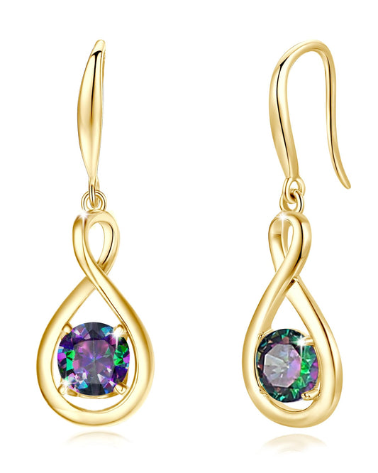 FANCIME Alexandrite Dangle Drop Earrings 925 Sterling Silver Yellow Gold Plated Dainty Infinity Created Gemstone June Birthstone Earring Fine Jewelry Birthday Graduation Mothers Day Gifts for Women Her