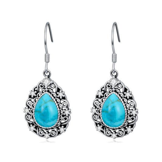 Eetaitai Natural Turquoise Earrings 925 Sterling Silver Boho Vintage Earrings Turquoise Western Jewelry Mothers Day Gifts for Mom Wife Sister