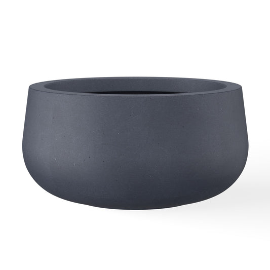 Kante 11.8" Dia Round Concrete Planter, Cement Plant Pots with Drainage Hole and Rubber Plug for Outdoor Indoor Garden Home, Modern Curvaceous Design, Dark Gray