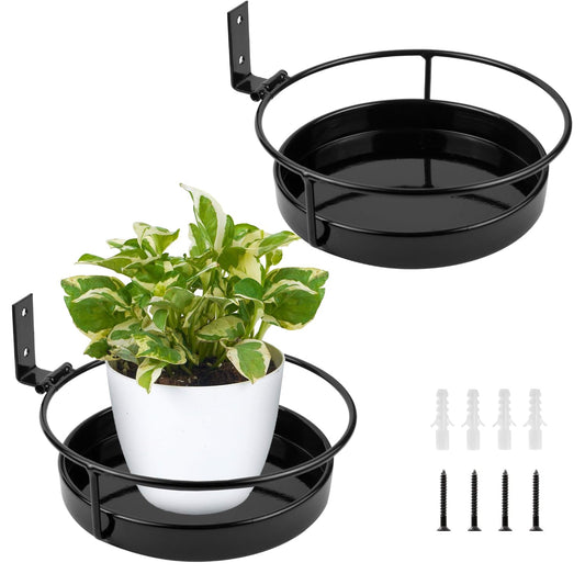 ARTORA Wall Mounted Plant Holder, 2 Pack Metal Flower Pot Wall Hanging Shelf Black Indoor Outdoor Decorative Floating Shelves Planter Hanger Racks for Bedroom Living Room Porch Balcony Decor