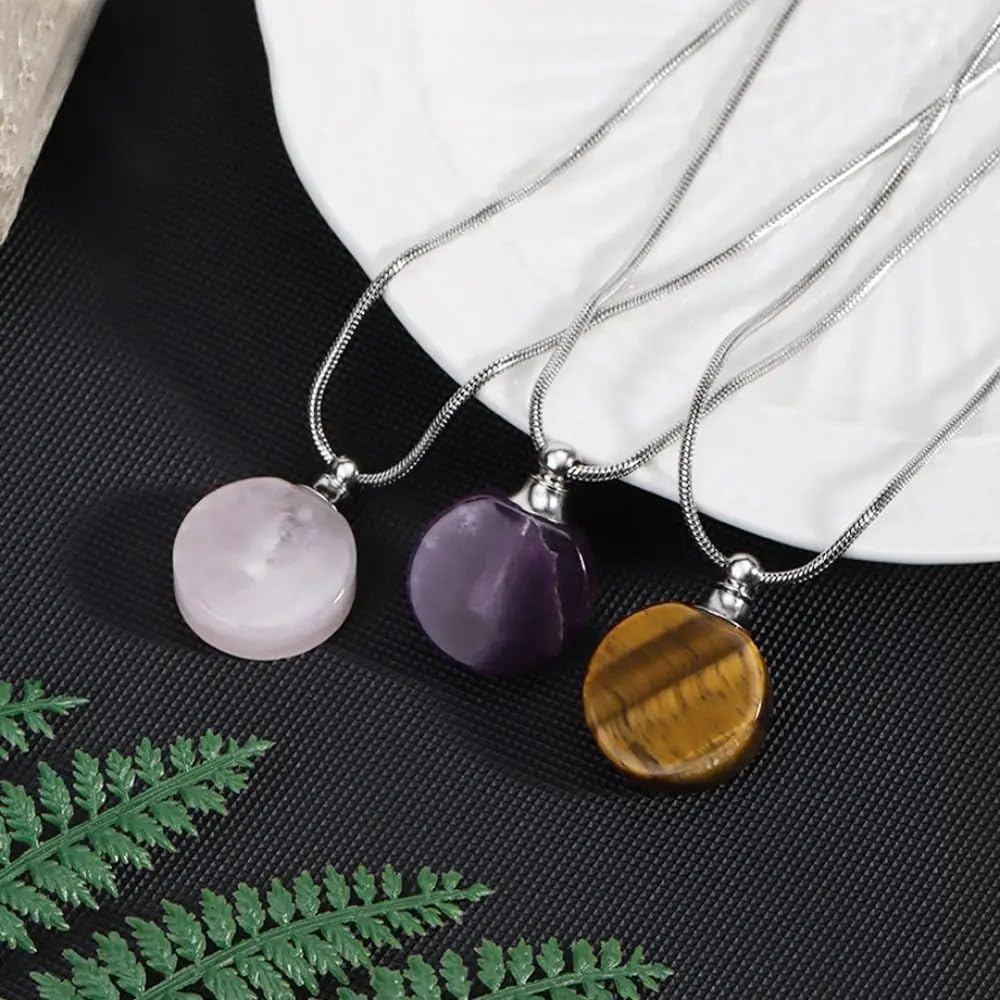 925 Sterling Silver Essential Oil Necklace For Women And Men, 14K Gold Filled Natural Stone Round Perfume Bottle Necklace, Essentials Oil Diffuser Vial Necklace (10 - Essential Oil Necklace)