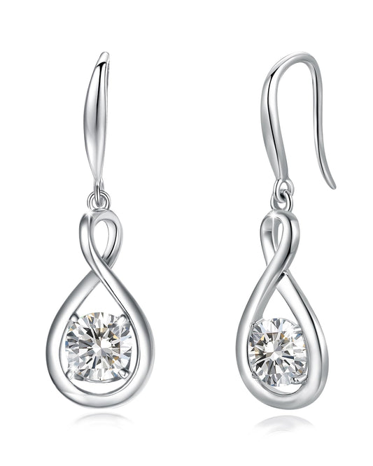 FANCIME Dangle Drop Earrings with Solitaire CZ Cubic Zirconia Simulated Diamond 925 Sterling Silver Infinity April Birthstone Earring Fine Jewelry Birthday Mothers Day Gifts for Mom Women