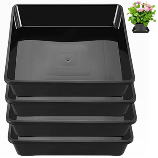 MHXWNHA 4 Pack 12 Inch Square Plant Saucer, Plant Drip Trays and Flower Pot Saucers, Plant Trays for Indoors No Holes, Plant Drainage Tray Saucers for Potted Plants (Black)
