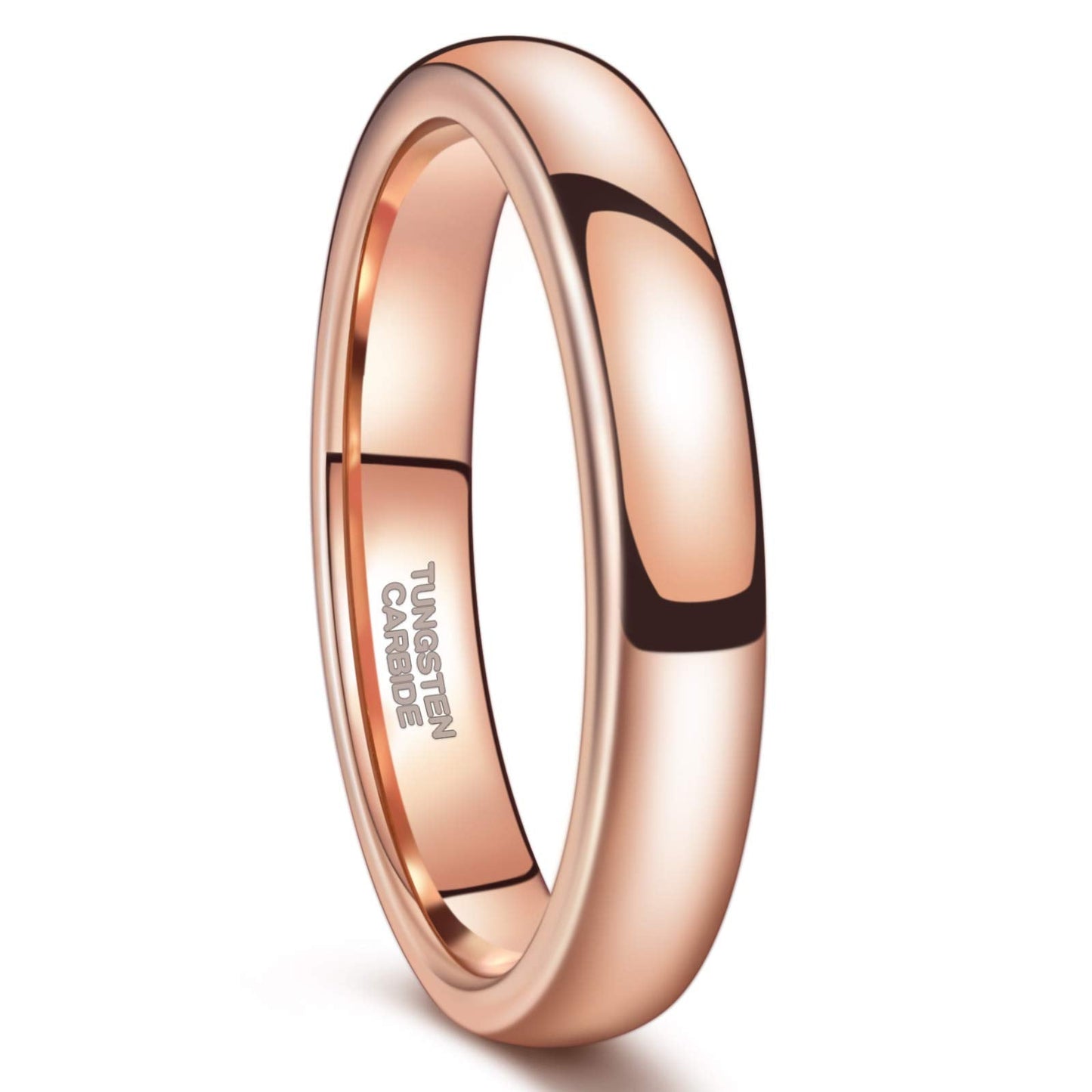 Greenpod 4mm Tungsten Rings for Women High Polished Plain Dome Rose Gold Plated Classic Wedding Band Comfort Fit Size 4