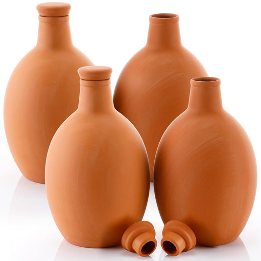 Ferrochef 4 Pcs Large Terracotta Watering Pots 50 oz Ollas Self-Watering Pots with Lids Terracotta Watering Globes Bulk Plant Irrigation System for Indoor Outdoor Plants Garden Beds